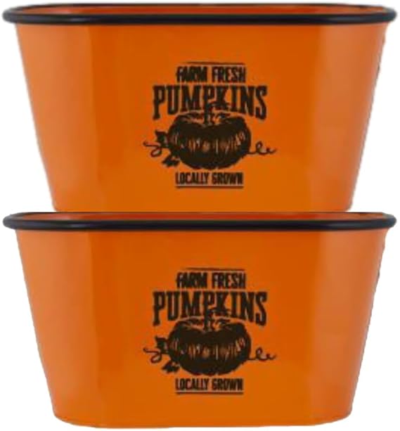 Orange Tin Halloween Trough Planters 30cm (12 inch) Pumpkin Plant Durable  Pots
