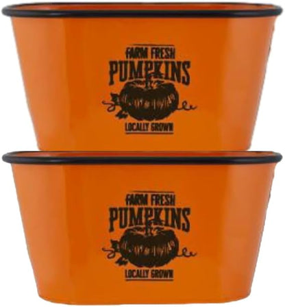 Orange Tin Halloween Trough Planters 30cm (12 inch) Pumpkin Plant Durable  Pots