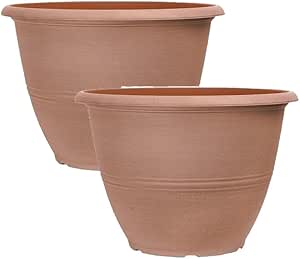 Peach Terracotta Plastic Plant Pots 30cm (12 Inch)– 10L Round Garden Planters