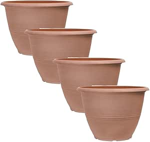 Peach Terracotta Plastic Plant Pots 30cm (12 Inch)– 10L Round Garden Planters