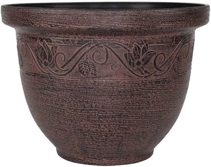 Round Garden Plant Pot – Outdoor Flower Planter with Drainage Holes | Weatherproof Bell Shape Plant Container | Woven Design Decorative Plastic Pot for Garden, Balcony 8.5L