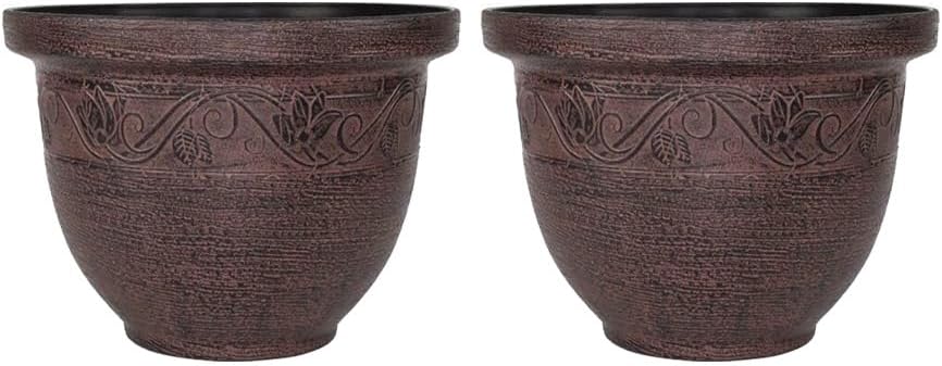 Round Garden Plant Pot – Outdoor Flower Planter with Drainage Holes | Weatherproof Bell Shape Plant Container | Woven Design Decorative Plastic Pot for Garden, Balcony 8.5L