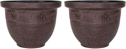 Round Garden Plant Pot – Outdoor Flower Planter with Drainage Holes | Weatherproof Bell Shape Plant Container | Woven Design Decorative Plastic Pot for Garden, Balcony 8.5L