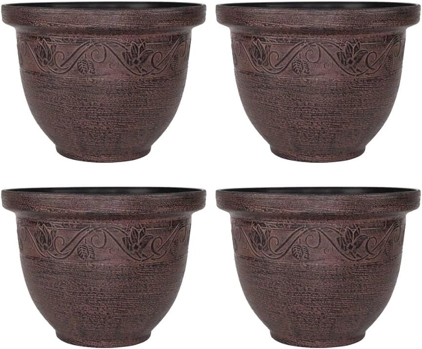 Round Garden Plant Pot – Outdoor Flower Planter with Drainage Holes | Weatherproof Bell Shape Plant Container | Woven Design Decorative Plastic Pot for Garden, Balcony 8.5L