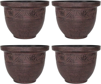 Round Garden Plant Pot – Outdoor Flower Planter with Drainage Holes | Weatherproof Bell Shape Plant Container | Woven Design Decorative Plastic Pot for Garden, Balcony 8.5L