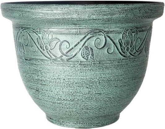 Round Garden Plant Pot – Outdoor Flower Planter with Drainage Holes | Weatherproof Bell Shape Plant Container | Woven Design Decorative Plastic Pot for Garden, Balcony 8.5L