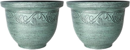 Round Garden Plant Pot – Outdoor Flower Planter with Drainage Holes | Weatherproof Bell Shape Plant Container | Woven Design Decorative Plastic Pot for Garden, Balcony 8.5L