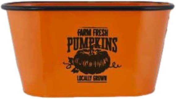 Orange Tin Halloween Trough Planters 30cm (12 inch) Pumpkin Plant Durable  Pots