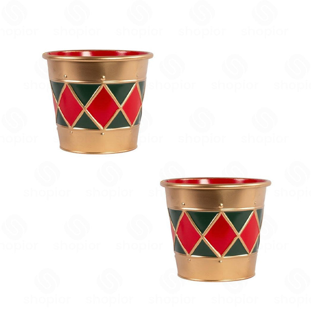 Jester Metal Christmas Planter Collection | Festive Tin Pail & Trough Flower Pots