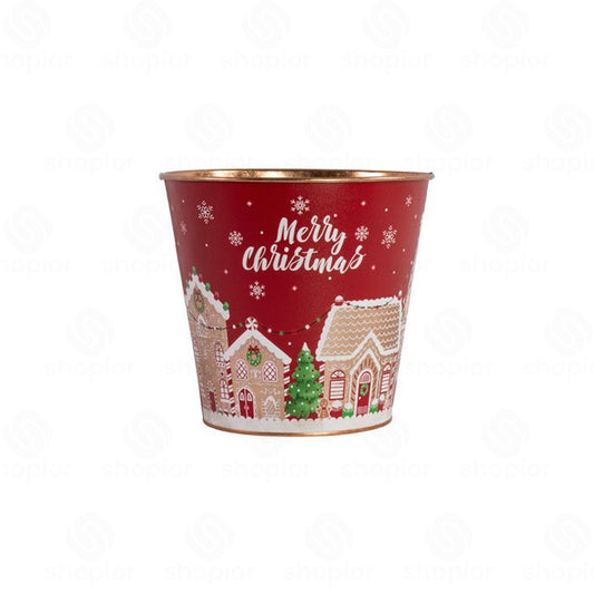Merry Christmas Metal Planter Collection | Festive Tin Pail, Trough & Watering Planters