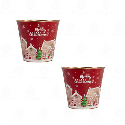 Merry Christmas Metal Planter Collection | Festive Tin Pail, Trough & Watering Planters
