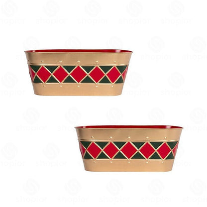 Jester Metal Christmas Planter Collection | Festive Tin Pail & Trough Flower Pots
