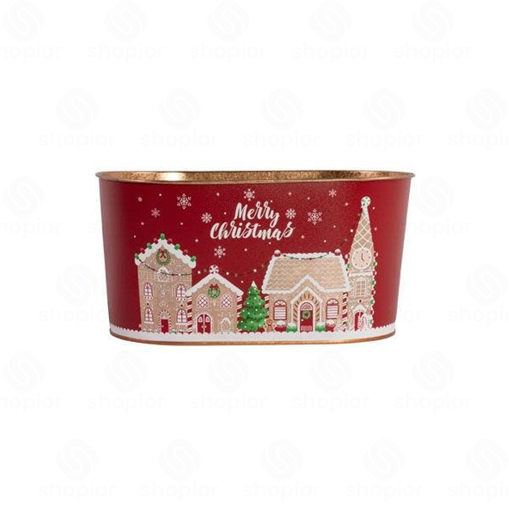 Merry Christmas Metal Planter Collection | Festive Tin Pail, Trough & Watering Planters