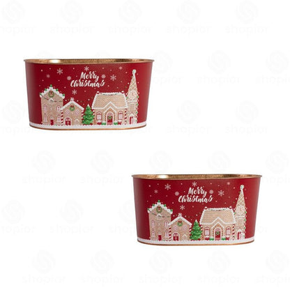 Merry Christmas Metal Planter Collection | Festive Tin Pail, Trough & Watering Planters