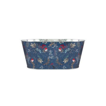 Christmas Robin Metal Planter Collection | Tin Pail, Bowl & Trough | White & Blue Xmas Theme