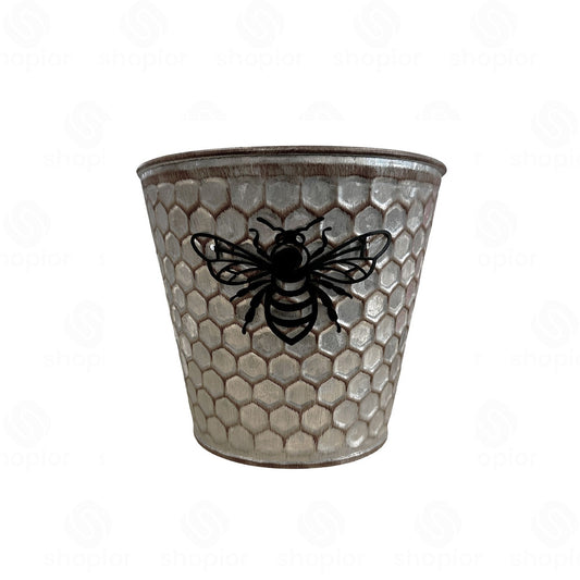 Tin Bee Design Planter Collection | Rustic Honeycomb Metal Garden Pots – Pail, Trough & Watering Can