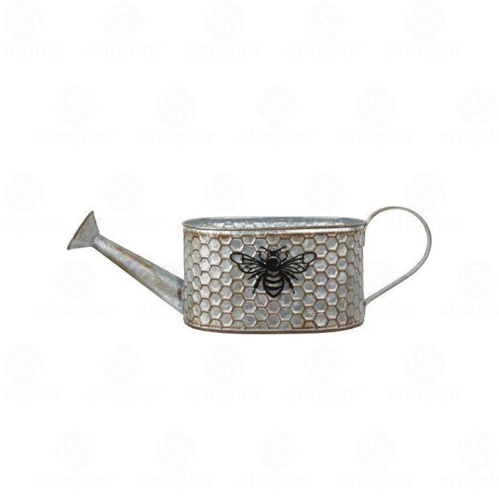 Tin Bee Design Planter Collection | Rustic Honeycomb Metal Garden Pots – Pail, Trough & Watering Can
