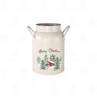 Merry Christmas Metal Planter Collection | Tin Pail with Handle | Snow Scene Xmas Plant Pots