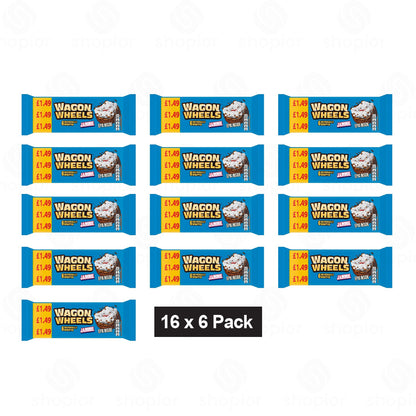 Wagon Wheels Original Chocolate Biscuit Multipacks | Marshmallow & Jam Chocolate Biscuits, 6 Pack x Case of 16