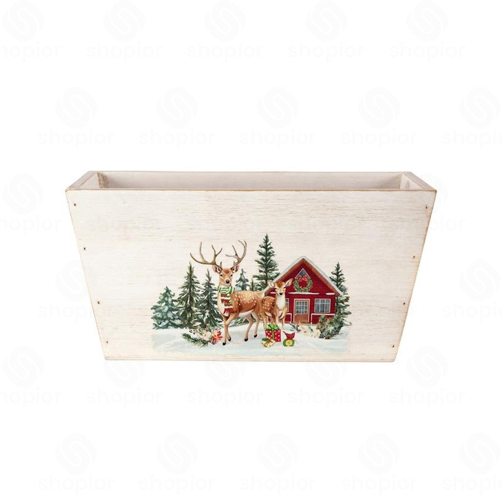 Wooden Christmas Planter Collection | Rustic Bucket & Trough Flower Pots | Christmas Tree & Winter Cabin Holiday Decor