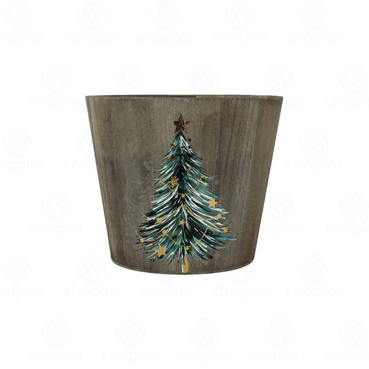 Wooden Christmas Planter Collection | Rustic Bucket & Trough Flower Pots | Christmas Tree & Winter Cabin Holiday Decor