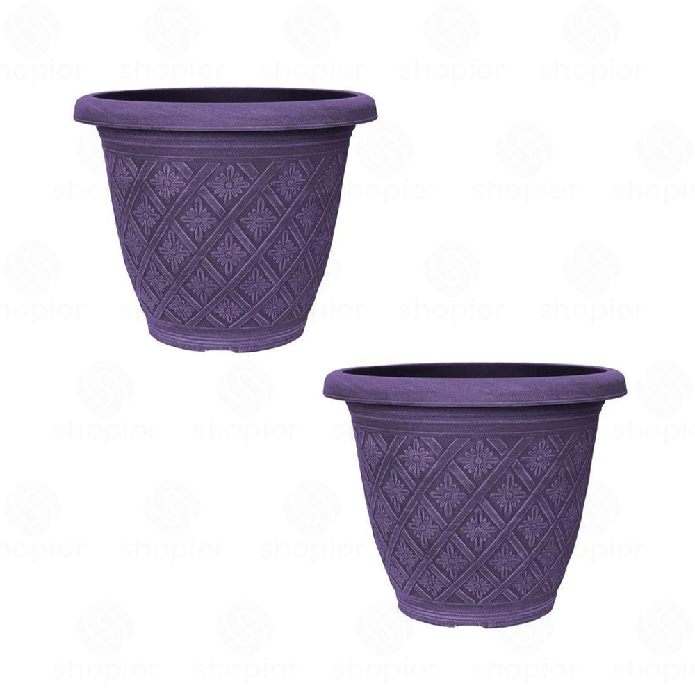 Woven Blossom Planter 16 Inch – Decorative Indoor Outdoor Plastic Plant Pot