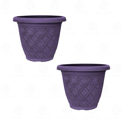 Woven Blossom Planter 16 Inch – Decorative Indoor Outdoor Plastic Plant Pot