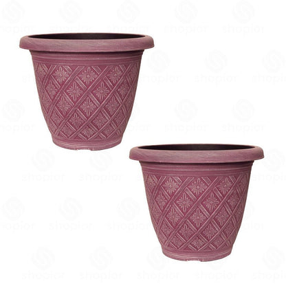 Woven Blossom Planter 16 Inch – Decorative Indoor Outdoor Plastic Plant Pot
