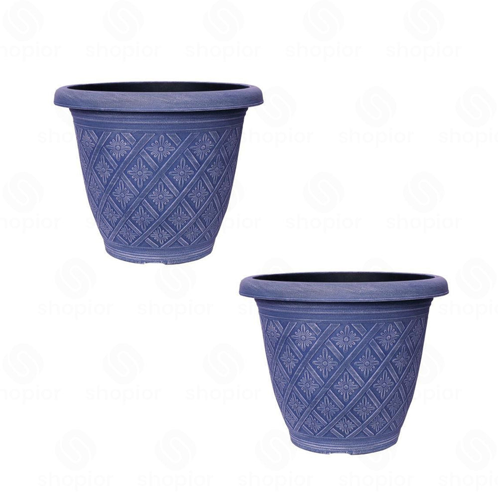 Woven Blossom Planter 16 Inch – Decorative Indoor Outdoor Plastic Plant Pot