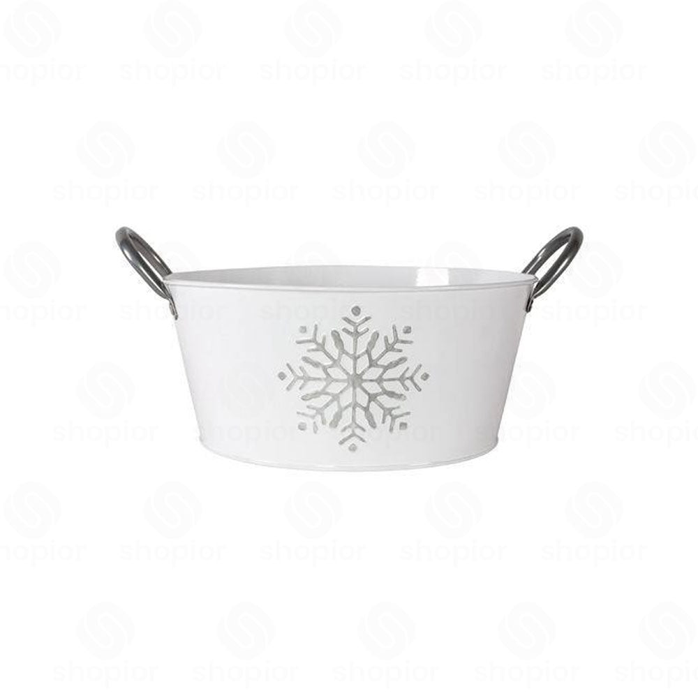 Zinc Silver Snowflake Planter with Handles – Decorative Metal Plant Pot Cover