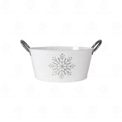 Zinc Silver Snowflake Planter with Handles – Decorative Metal Plant Pot Cover