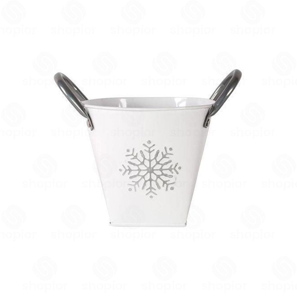 Zinc Silver Snowflake Planter with Handles – Decorative Metal Plant Pot Cover