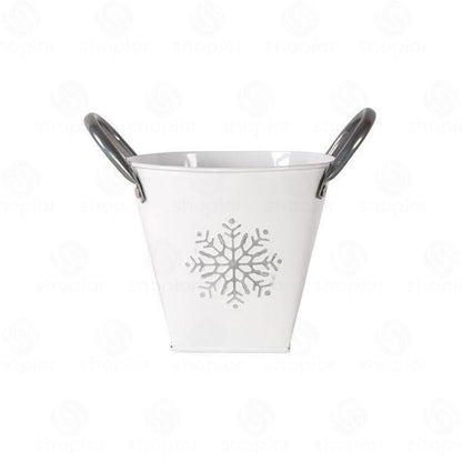 Zinc Silver Snowflake Planter with Handles – Decorative Metal Plant Pot Cover