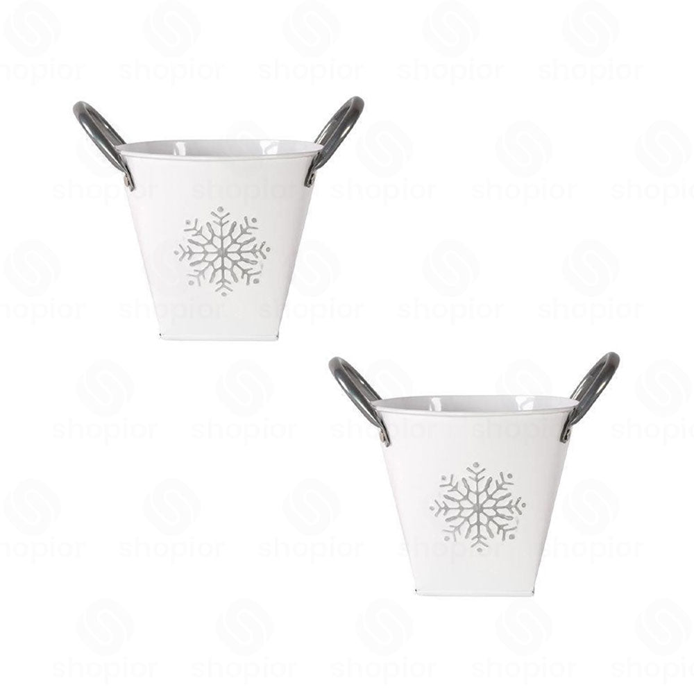 Zinc Silver Snowflake Planter with Handles – Decorative Metal Plant Pot Cover