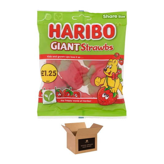 Sweets Share Size Bags | Sweet & Sour Jellies, Gummy Candy & Chewy Treats for Kids & Adults | Party, Halloween, Xmas Gift Snacks | (Giant Strawbs-140)