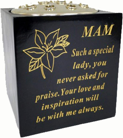 David Fischhoff Memorial Black Rose Bowl with Gold Wording Graveside Flower Vase (Black & Gold - Lily, Son)
