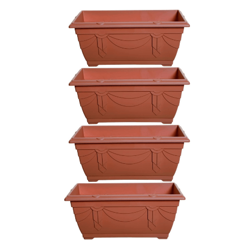 shopior Venetian Window Box Planter Pot– Durable Rectangle Plastic Outdoor Planters for Home & Garden | Planting Trough for Windows (Terracotta - Pack 6, 60cm - (Window Box))