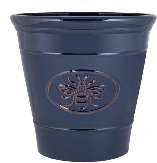 Metallic Effect Olive Plastic Planter for Gardening – Outdoor & Indoor Flowers Pot with Glossy Finish Weatherproof Garden Windowsills Home Plant Pot with Drainage Holes – (Dark Green, 30cm - Pack 4)