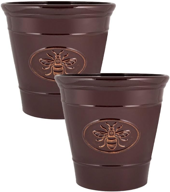 Metallic Effect Olive Plastic Planter for Gardening – Outdoor & Indoor Flowers Pot with Glossy Finish Weatherproof Garden Windowsills Home Plant Pot with Drainage Holes – (Dark Green, 30cm - Pack 4)