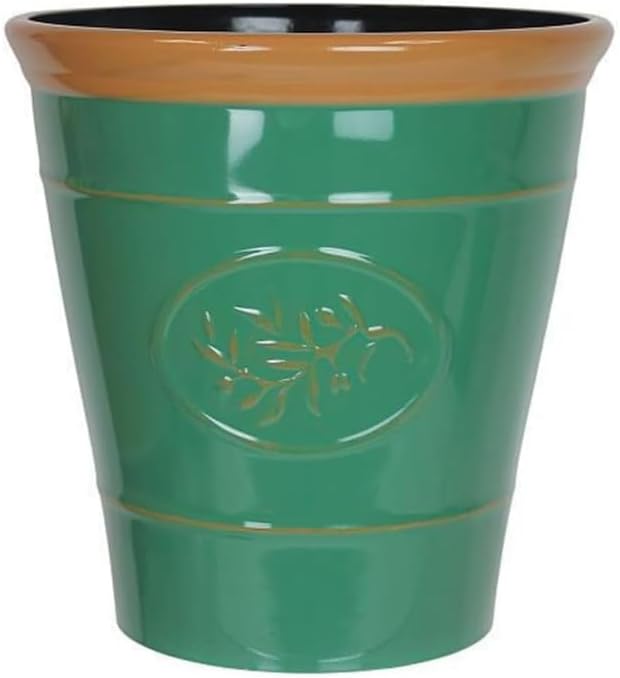Metallic Effect Olive Plastic Planter for Gardening – Outdoor & Indoor Flowers Pot with Glossy Finish Weatherproof Garden Windowsills Home Plant Pot with Drainage Holes – (Dark Green, 30cm - Pack 4)