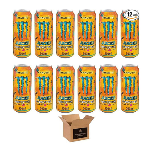 Monster Energy Drink Flavours | Juiced, Zero Sugar, Ultra, Monarch, Fiesta Mango, Strawberry Dreams, VR46, Punch | High Caffeine Sports Energy Drink | 500ml (Pack 12, Khaotic)